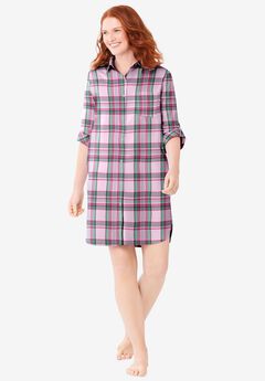 Plaid Flannel Button-Front Sleepshirt