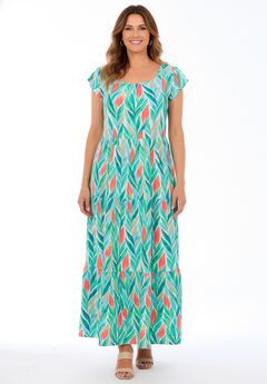 Texture Knit Tiered Flutter Sleeve Maxi Dress
