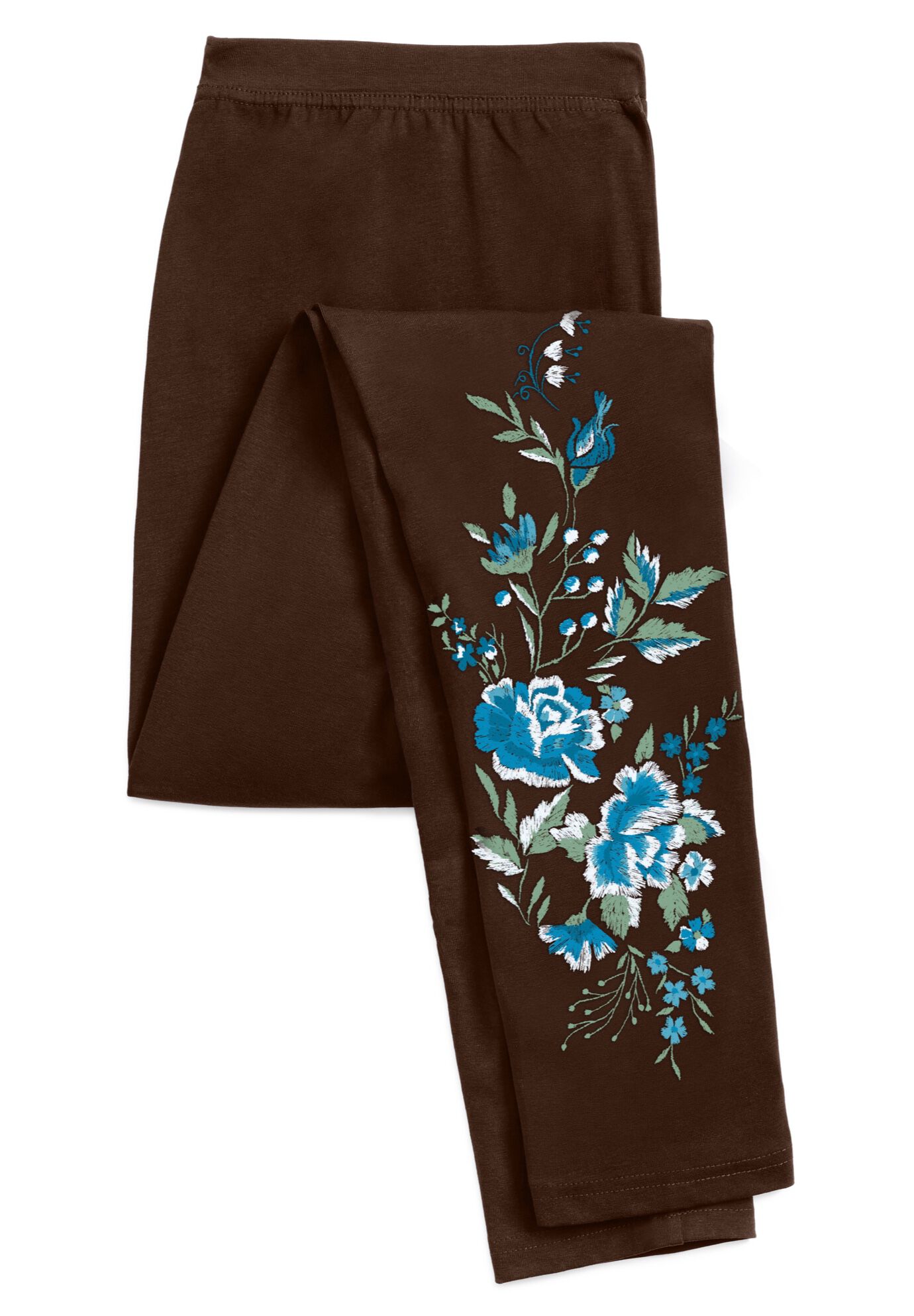 Stretch-Cotton Knit Pull-On Embroidered Leggings, , alternate image number 4