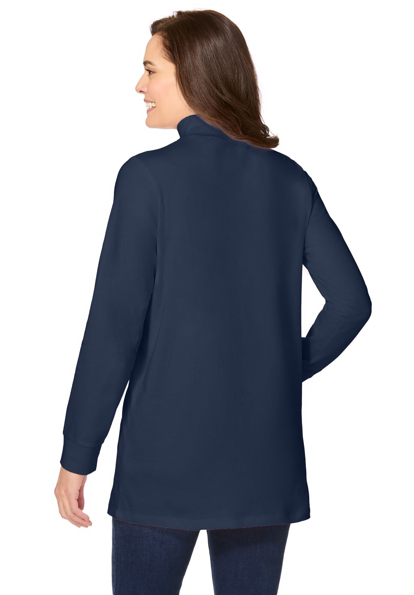Perfect Long-Sleeve Mockneck Tee, NAVY, on-hover image number 1