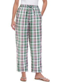 Seersucker Pull-on Elastic-Waist Pants