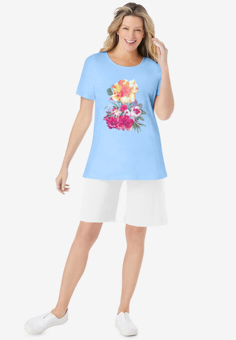 2-Piece Knit Tee and Short Set, SKY BLUE TROPICAL FLORAL, hi-res image number null