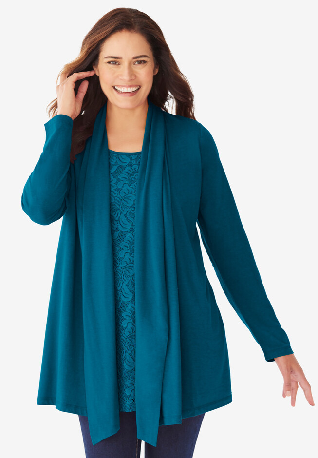 2-Fer Cardigan & Lace Tunic | Woman Within
