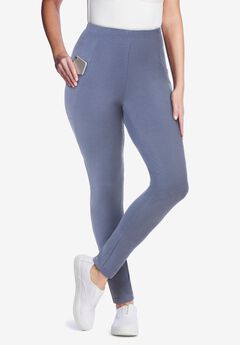 Side Pocket Ankle-Length Pull-On Stretch Knit Cotton Spandex Leggings