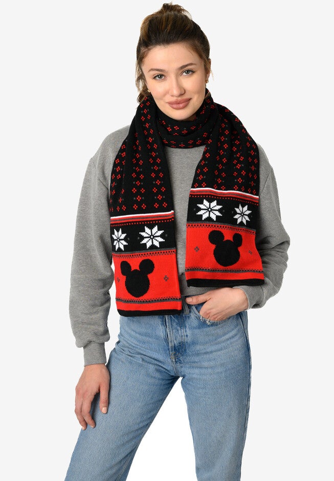 Disney Mickey Mouse 70 inches Knit Scarf Unisex Black & Red Set, , alternate image number 2