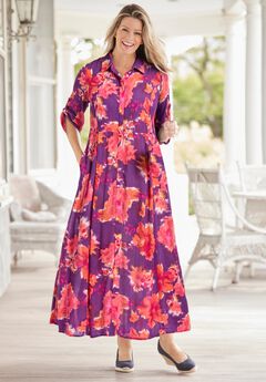 Roll-Tab Sleeve Crinkle Shirtdress