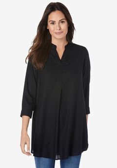 Rayon 7-Day Three-Quarter Sleeve Tab-Front Tunic