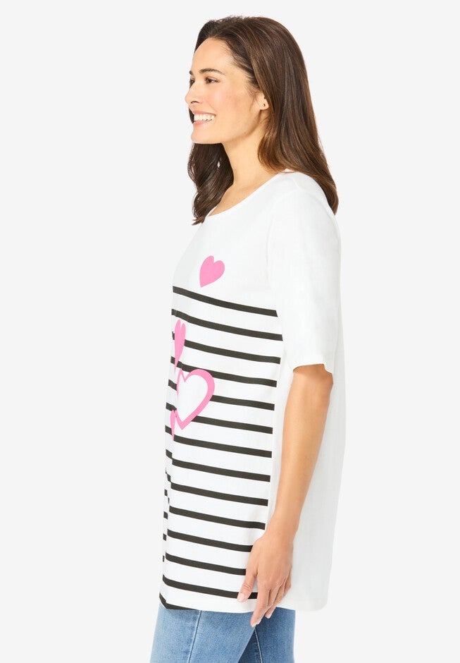 Graphic Print Scoop Neck Tunic, STRIPE HEARTS, alternate image number null