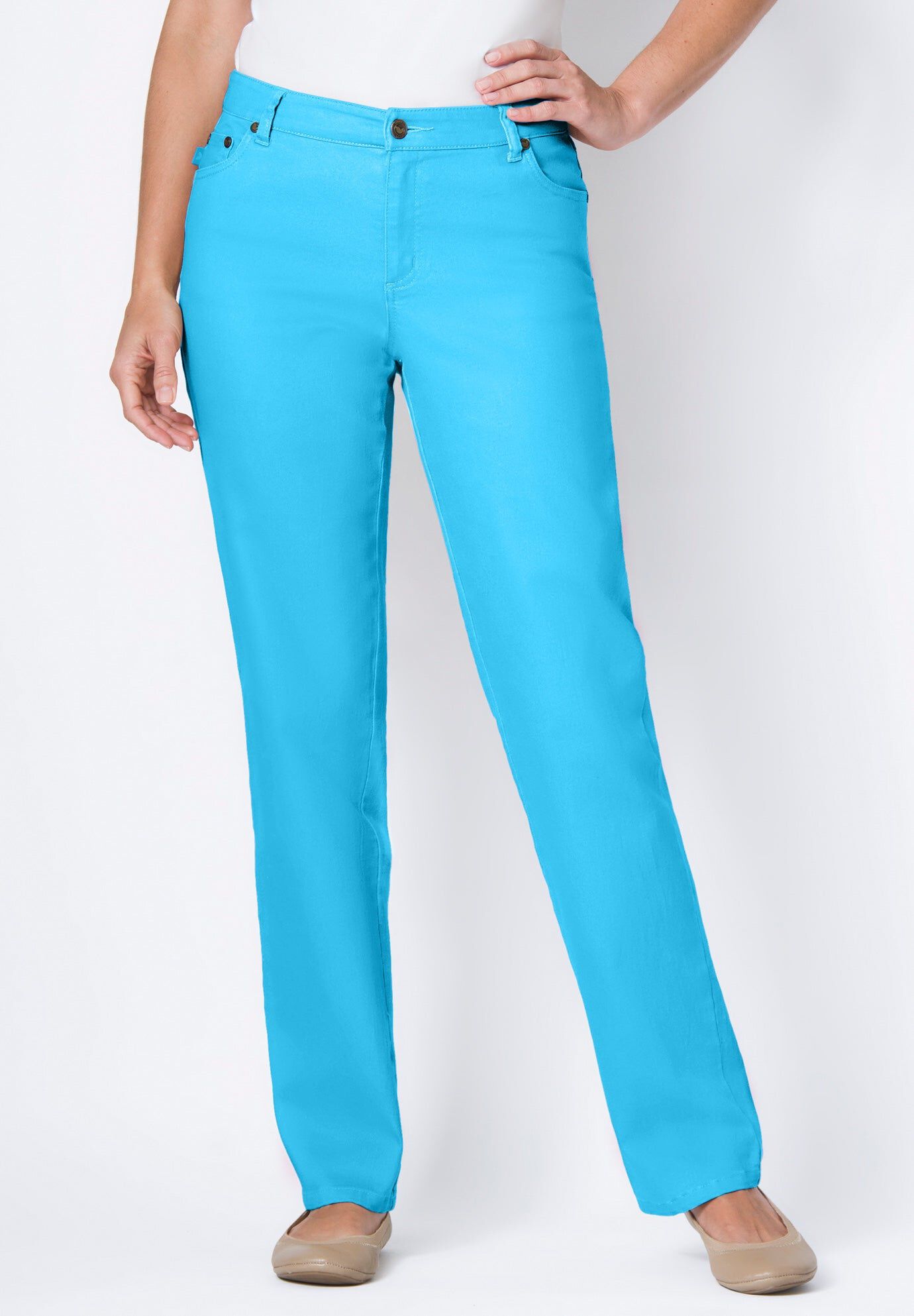 Stretch Denim 5-Pocket Straight-Leg Jeans, PARADISE BLUE, hi-res image number 0