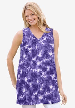 Perfect Printed Sleeveless Shirred V-Neck Tunic