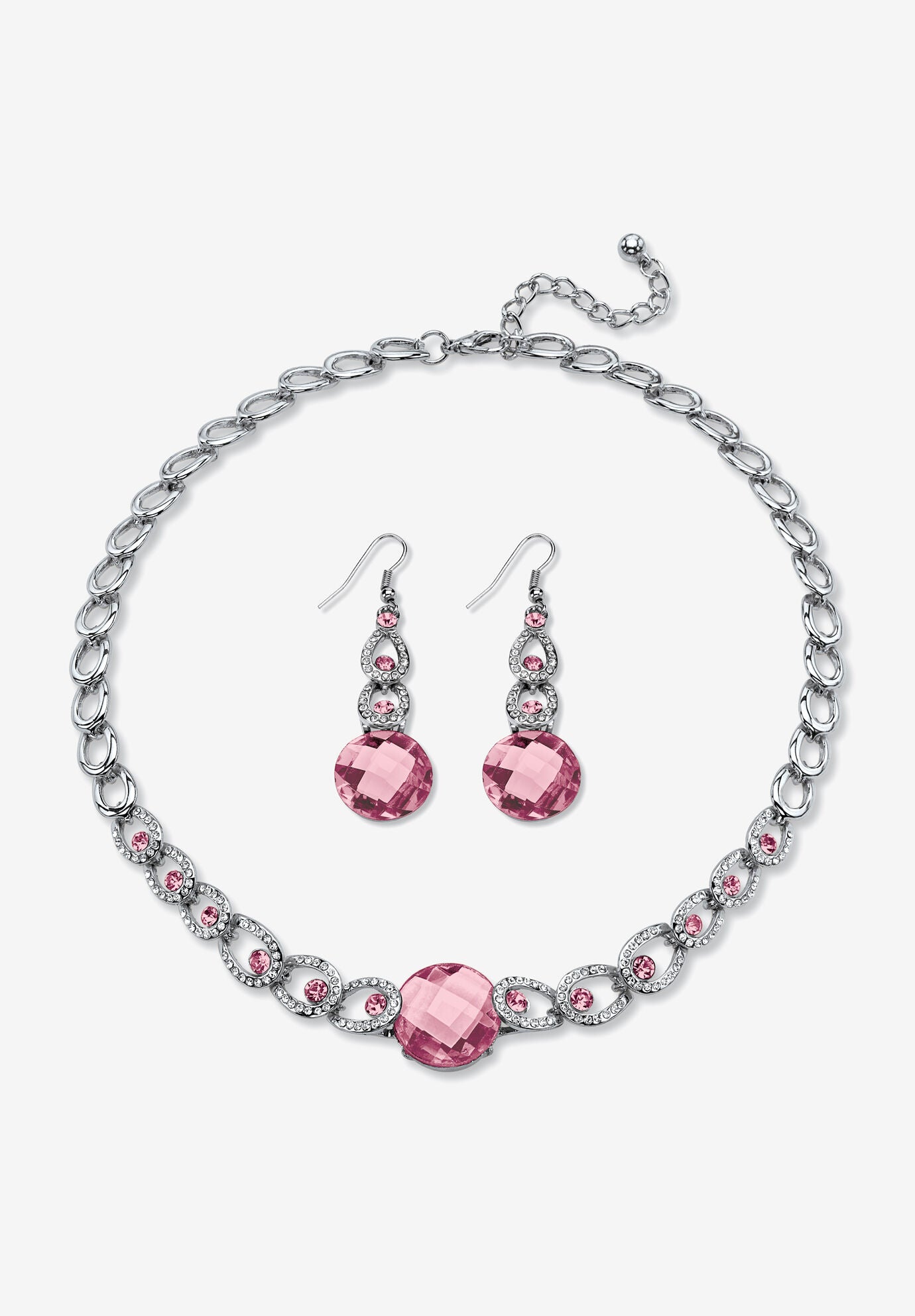 Silver Tone Collar Necklace and Earring Set, Simulated Birthstone, JUNE, hi-res image number 0