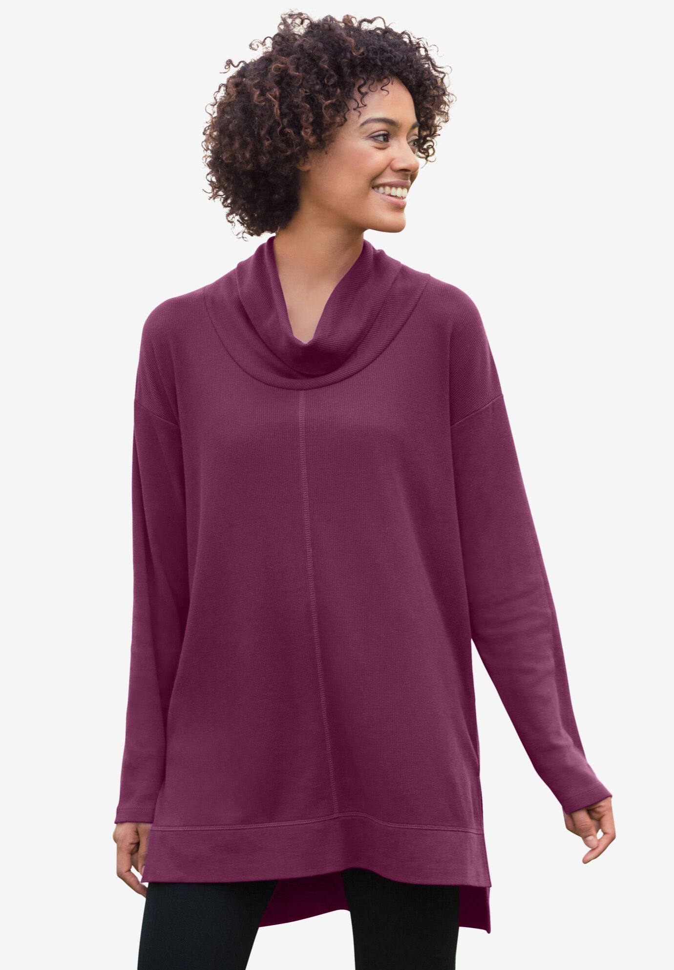 Cowl Neck Thermal Tunic, DEEP CLARET, hi-res image number 0