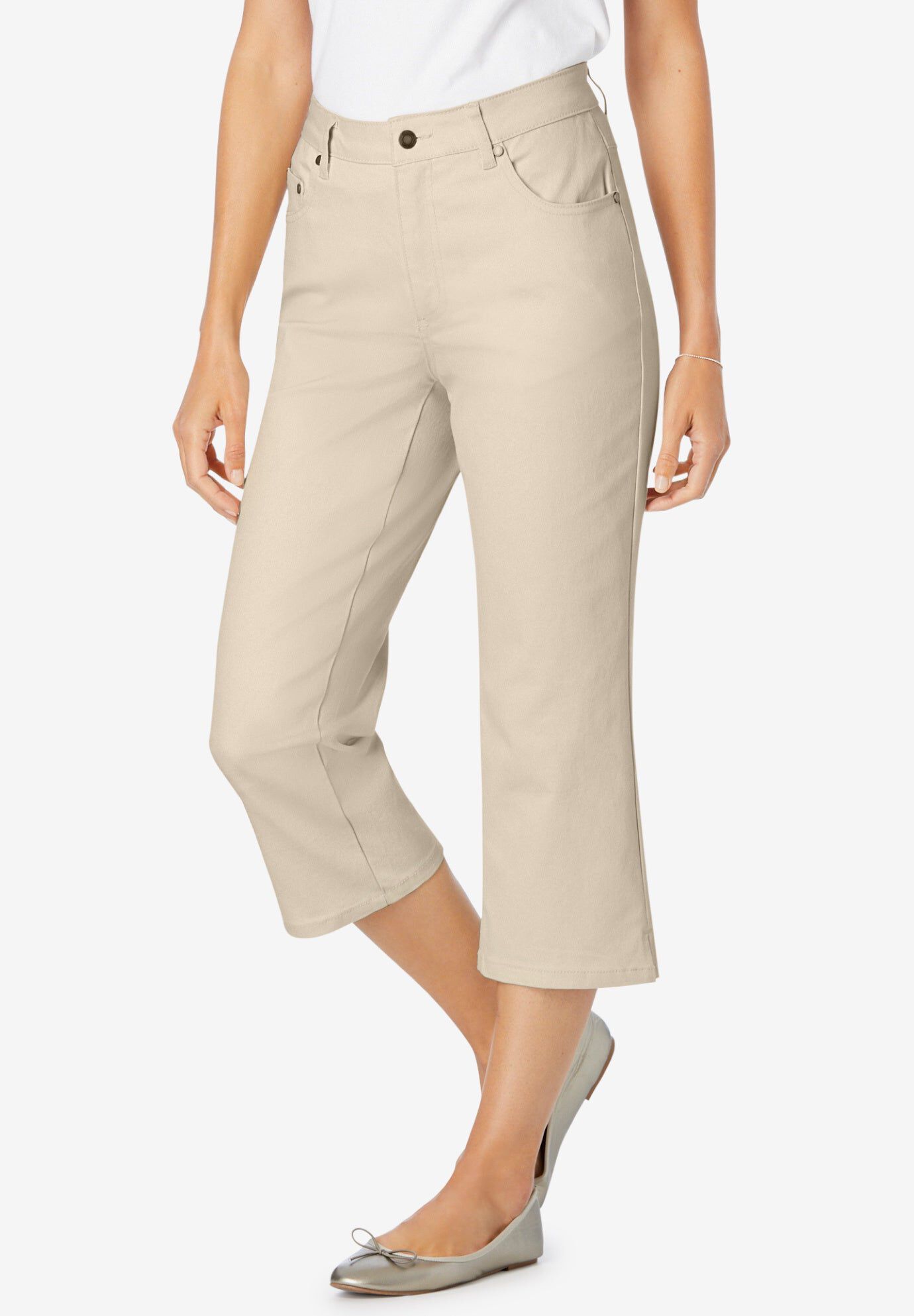 Stretch Denim Five-Pocket Capri Jeans, NATURAL KHAKI, hi-res image number 0