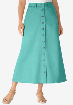 Perfect Cotton Button Front Denim Skirt