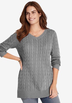 Cable Knit V-Neck Pullover Sweater