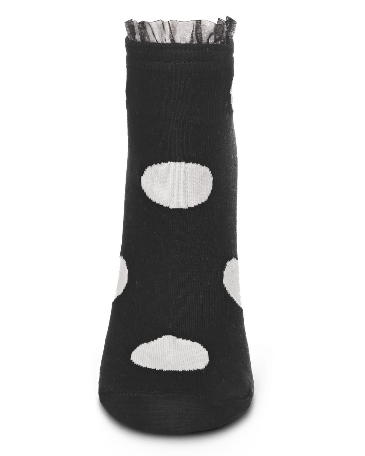 Women&#39;s Ruffle Polka Dot Cotton Blend Low-Cut Socks, BLACK, alternate image number 1