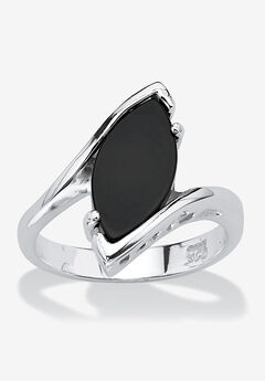 Sterling Silver Natural Black Onyx Marquise Shaped Bypass Ring