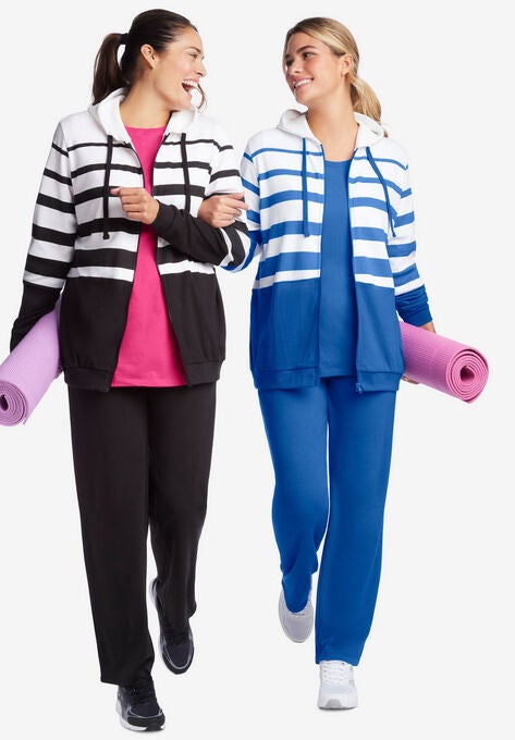 Striped Full Zip Sweatshirt Set, , alternate image number null