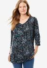 Perfect Printed Three-Quarter Sleeve V-Neck Tee, , alternate image number null