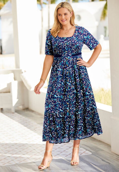 Printed Maxi Dress, NAVY DITSY FLORAL, hi-res image number null