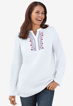 Embroidered Thermal Henley Tee