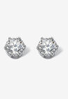 Round Cubic Zirconia Stud Earrings in Platinum over Silver (8.5mm), SILVER, hi-res image number null