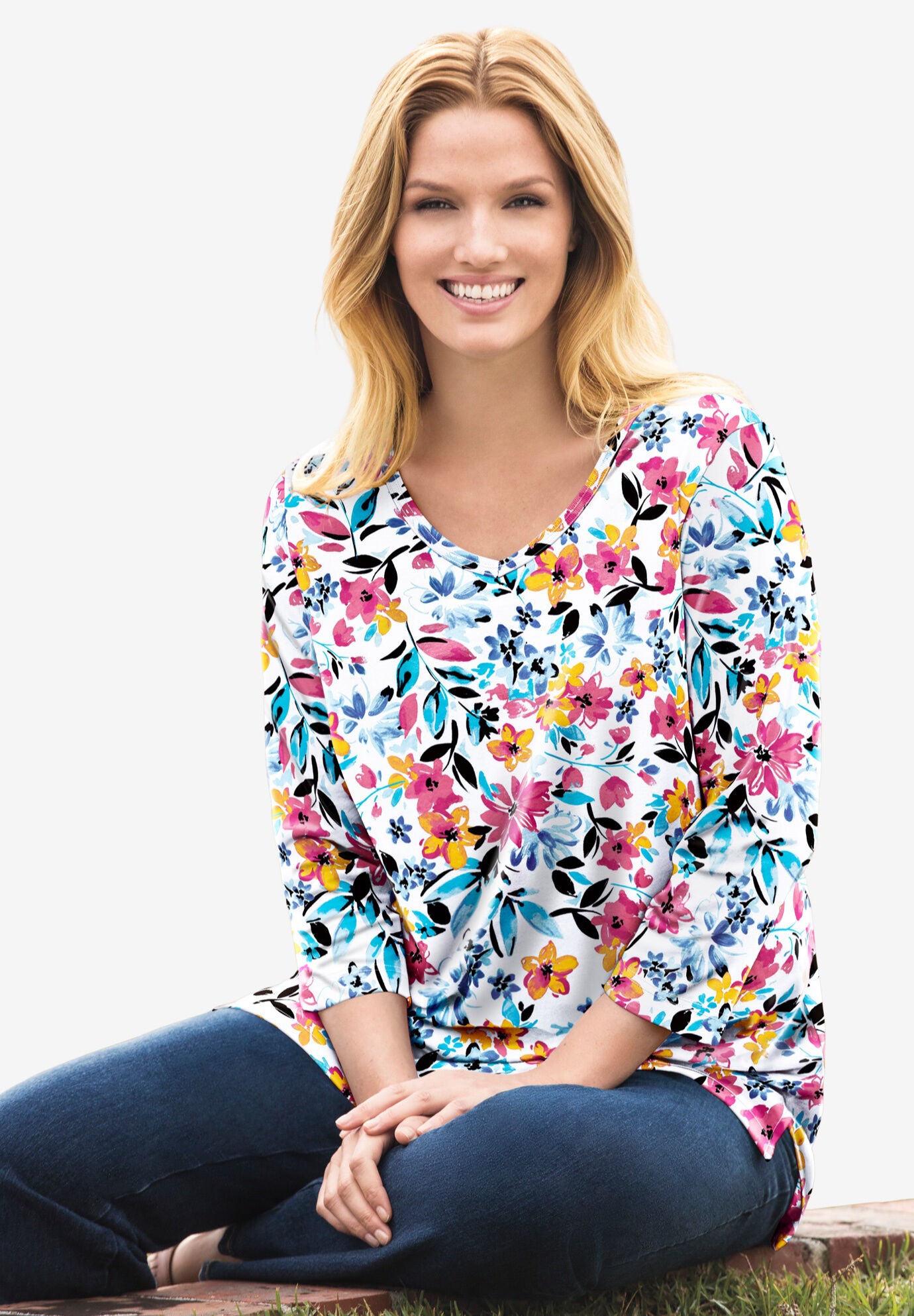 Perfect Three Quarter Sleeve V Neck Tunic
