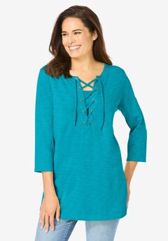 Lace-Up Three-Quarter Sleeve Tee