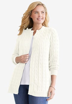 Cotton Cable Knit Cardigan Sweater