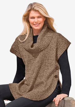 Marled Knit Cowl Neck Poncho