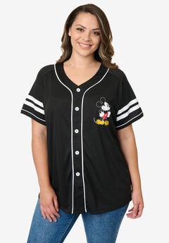 Disney Mickey Mouse Black Baseball Jersey Button Down Shirt