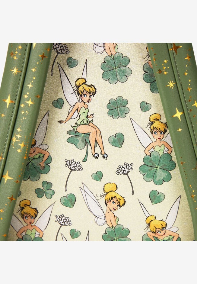 Loungefly x Disney Peter Pan Tinker Bell Clover All-Over Print Mini Backpack, GREEN, alternate image number null
