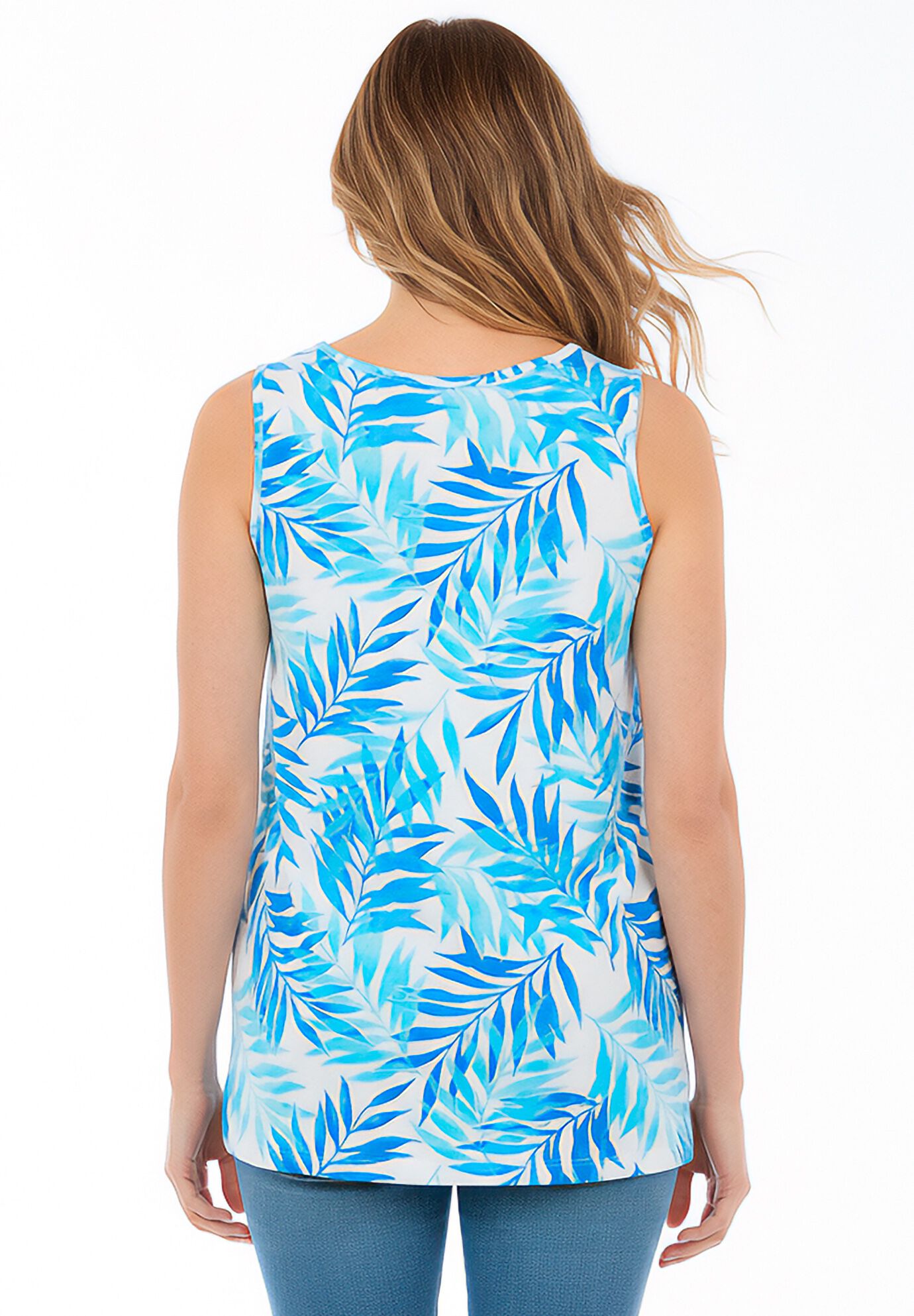 Perfect Printed Scoopneck Tank, BLUE BREEZY PALMS, on-hover image number 1