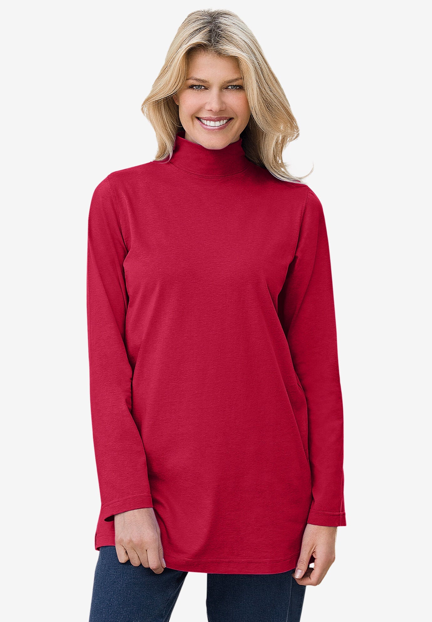 Woman within mock turtleneck cheap
