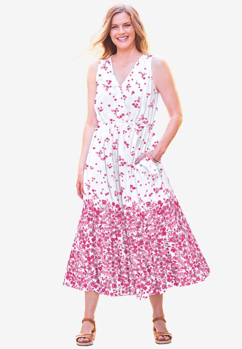 Sleeveless Surplice Maxi Dress, RASPBERRY SORBET FLOATING FLOWERS, hi-res image number null