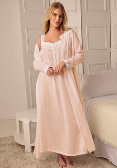 Long 2-Piece Cabbage-Rose Peignoir Set