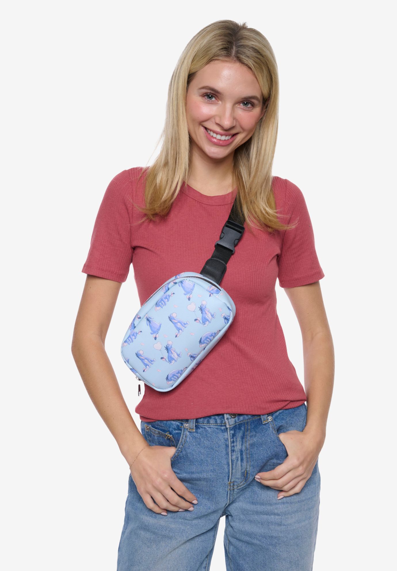 Disney Eeyore Belt Bag Blue Faux Leather Fanny Pack Waist Bag Crossbody Zippered, BLUE, alternate image number 4