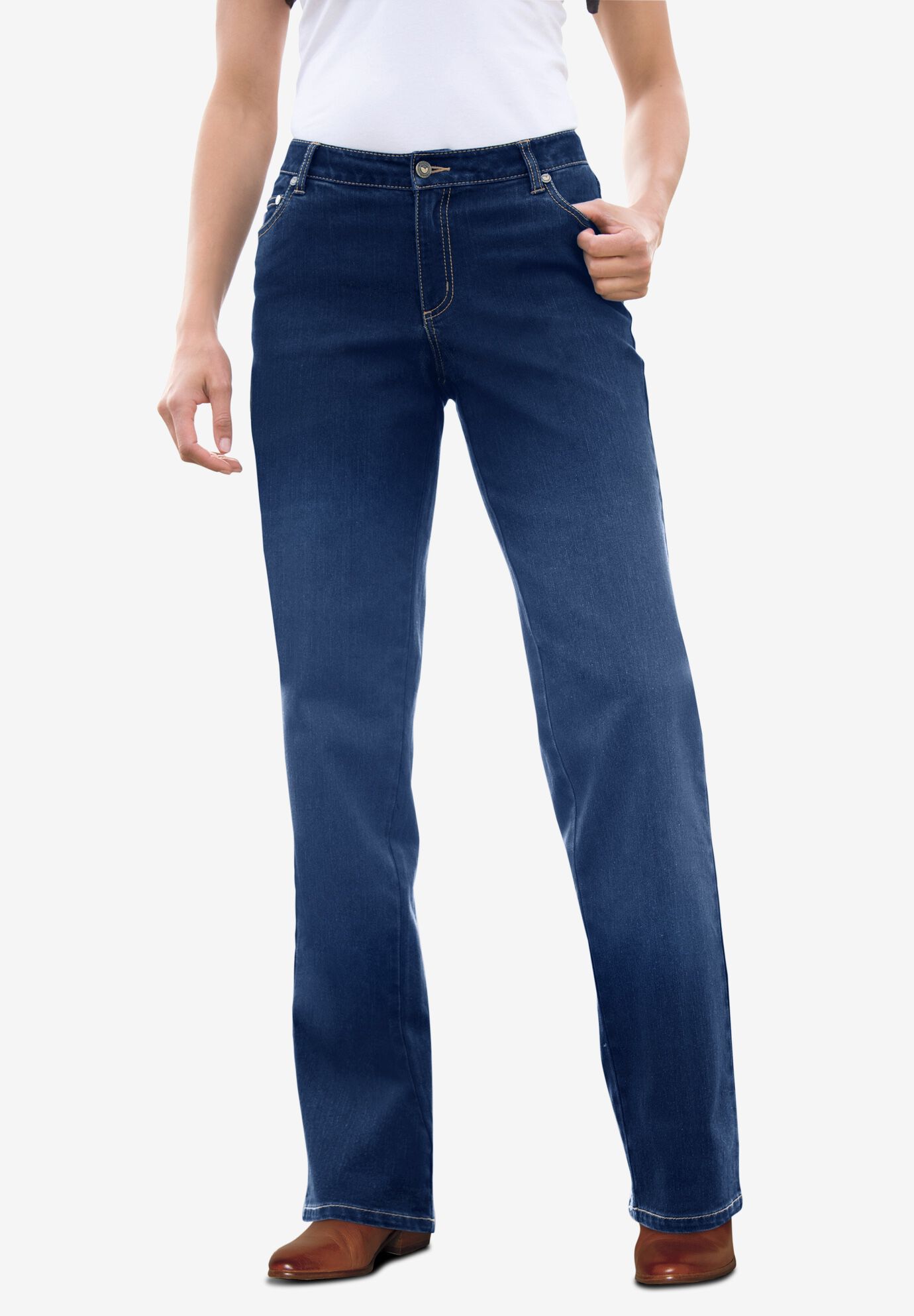 Straight Leg Stretch Jeans Cotton Stretchy Denim Midnight Sanded