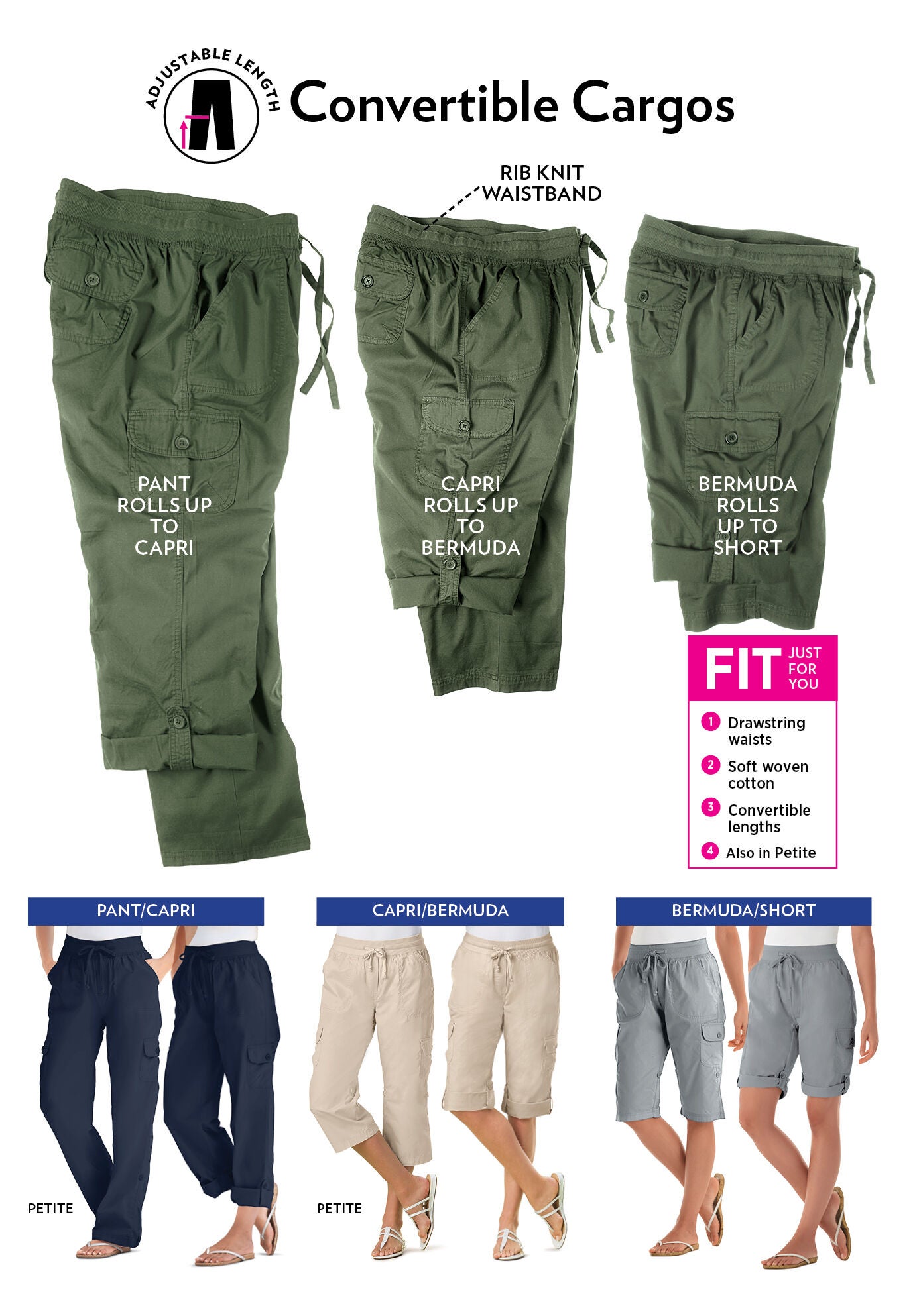 Convertible Length Cargo Capri Pant Woman Within