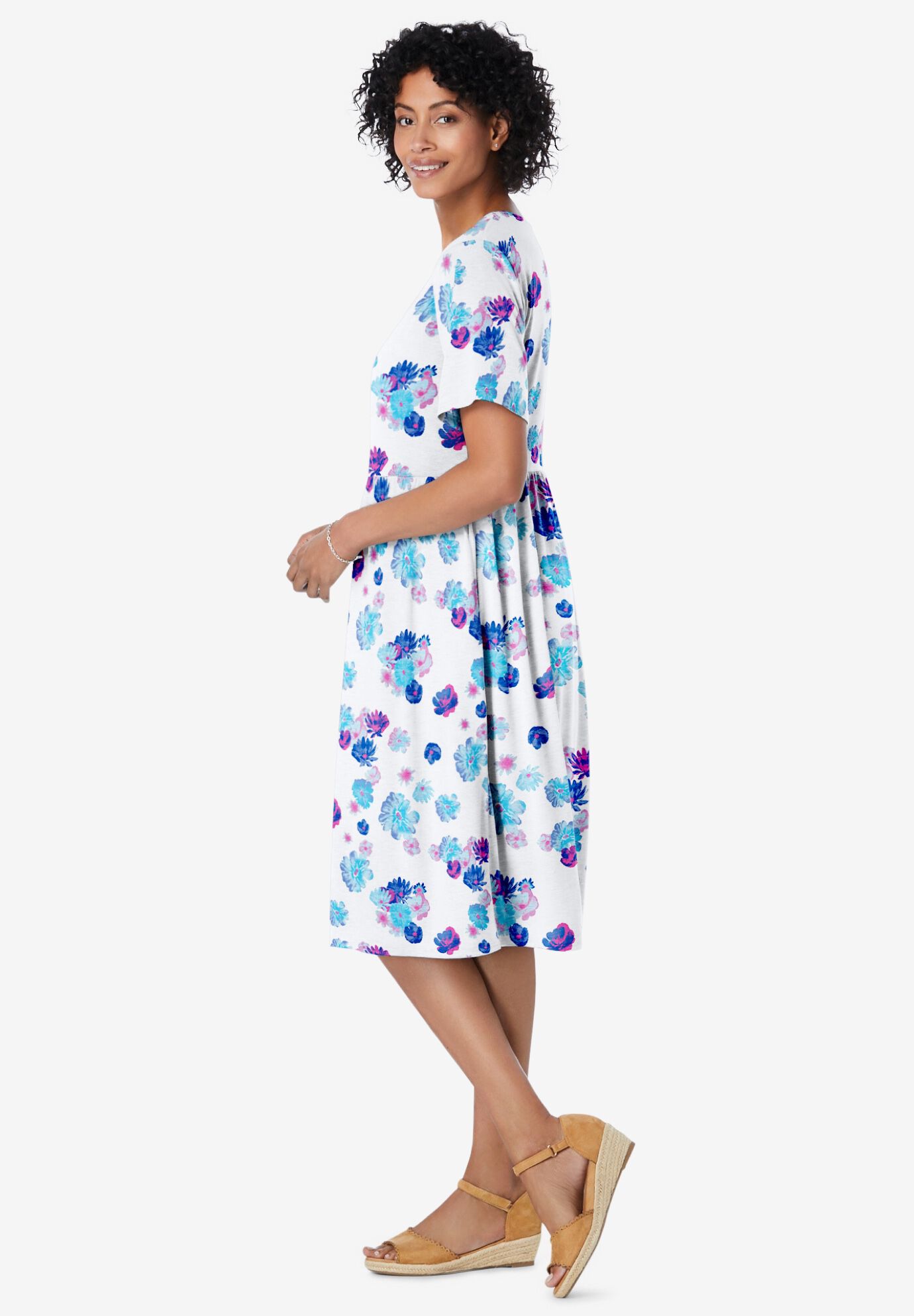 Empire Waist Tee Dress, WHITE SEAMIST FLORAL, alternate image number 2