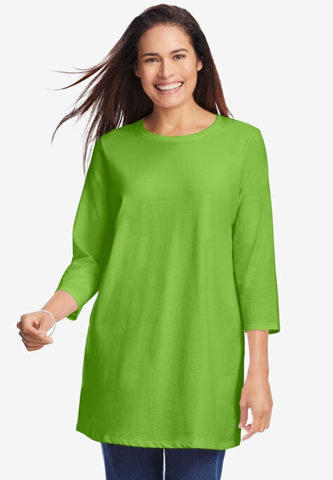 Three-Quarter Sleeve Perfect Crewneck Tunic, KIWI, hi-res image number null