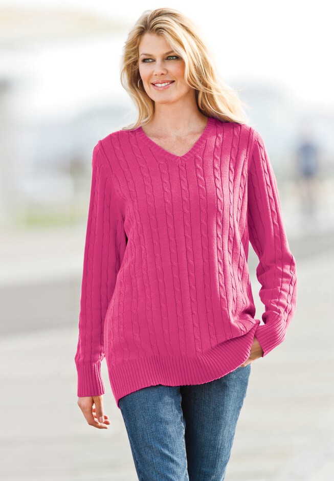 Cable Knit V-Neck Pullover Sweater