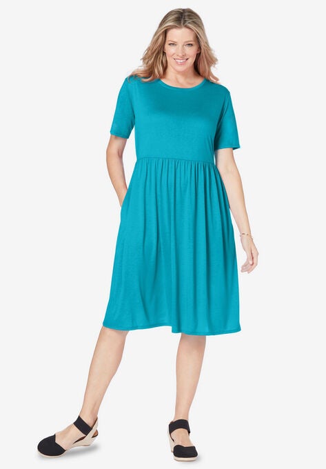 Empire Waist Tee Dress, PRETTY TURQUOISE, hi-res image number null