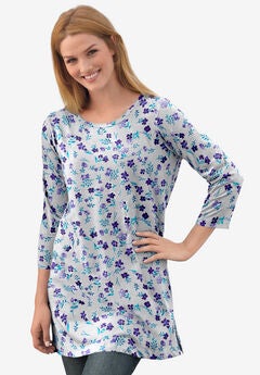 Perfect Printed Three-Quarter-Sleeve Scoopneck Tunic