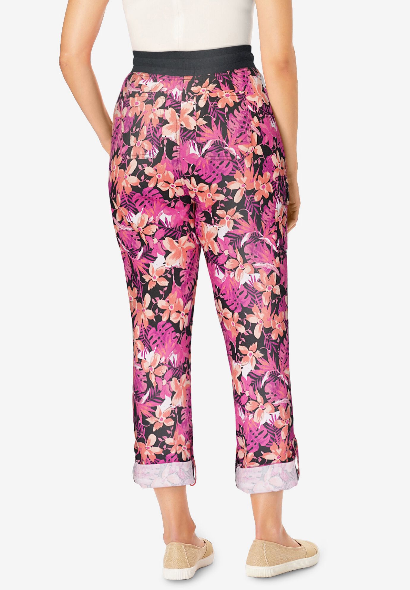 2 in 1 Convertible Cargo Pant to Capri, BLACK CORAL HIBISCUS, on-hover image number 1