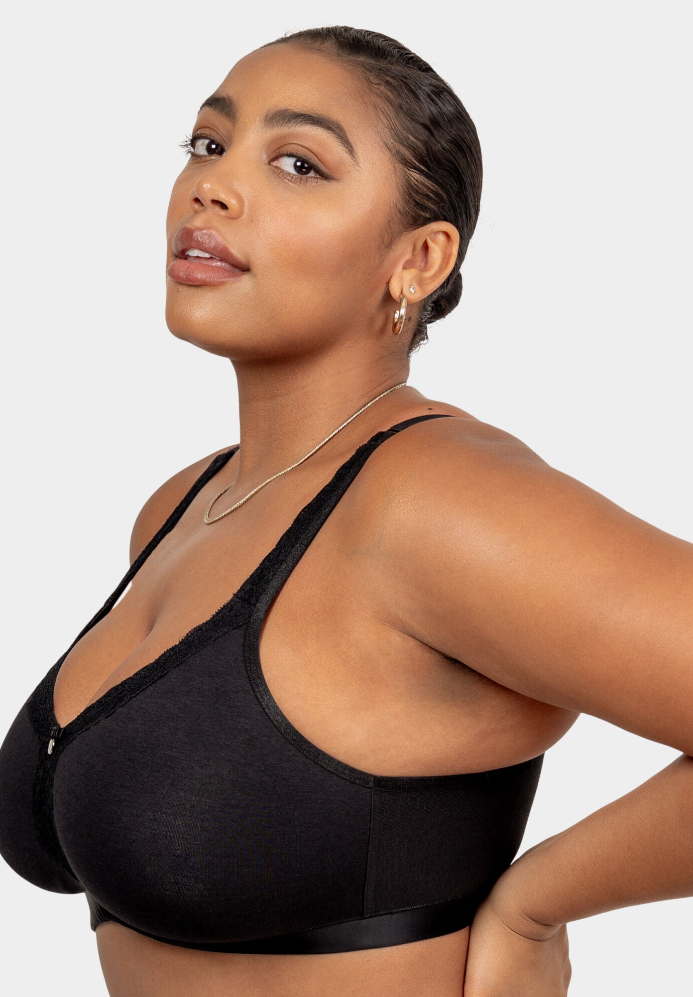 Cotton Luxe Unlined Wireless Bra, BLACK ON BLACK, alternate image number 2