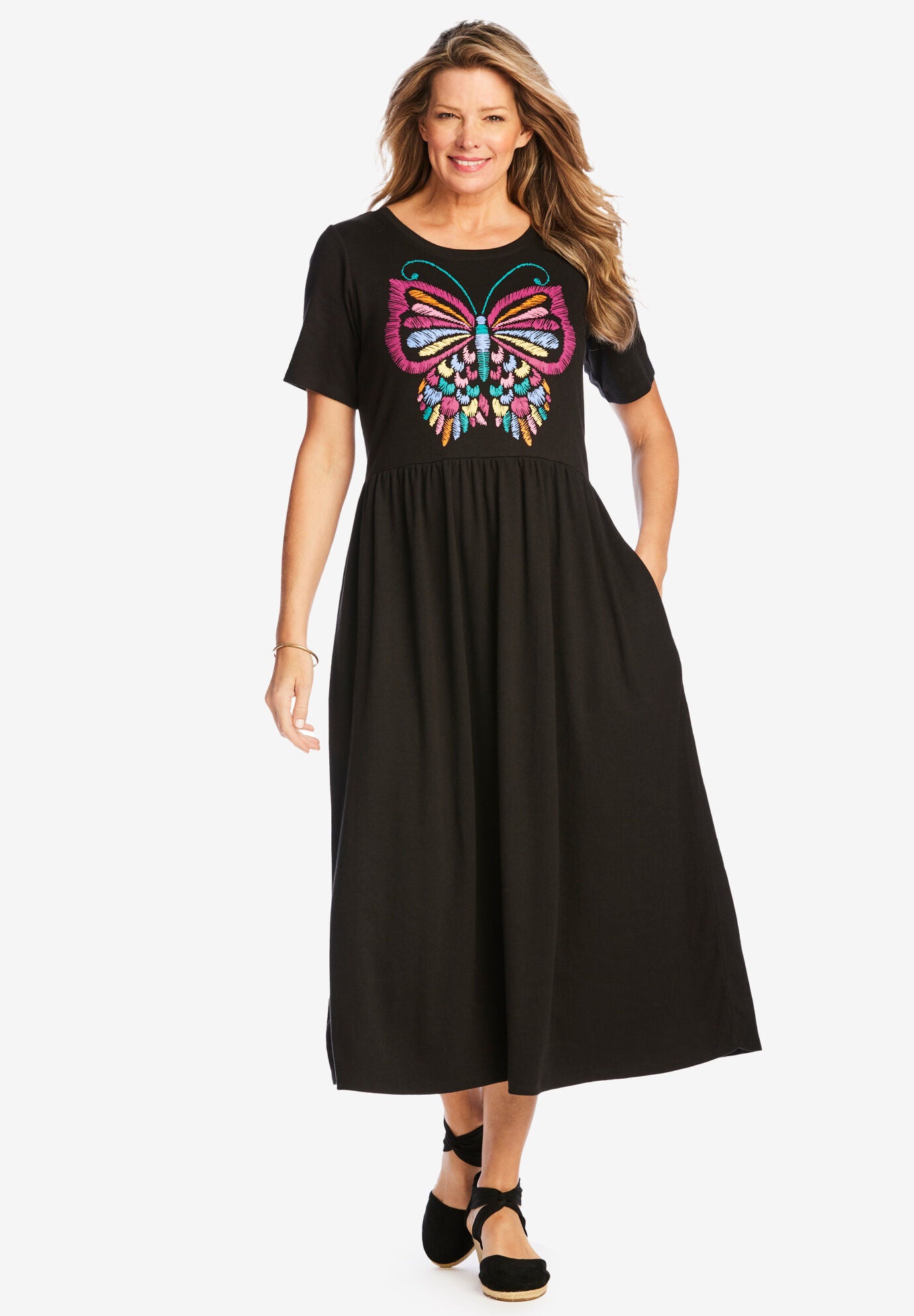 Short Sleeve Scoopneck Empire Waist Dress Woman Within