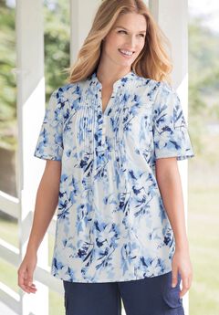 Pintucked Half-Button Tunic