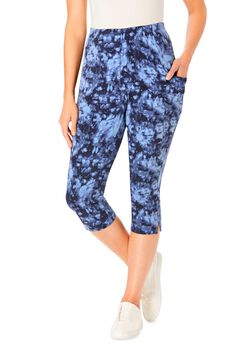 Stretch-Cotton Knit Pull-On Pocket Capri Leggings