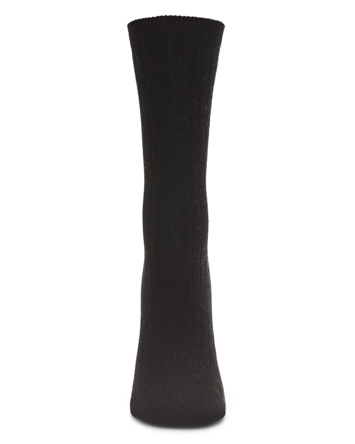 Women's Soft Solid Luxe Ribbed Cashmere Blend Crew Socks, BLACK, alternate image number 1